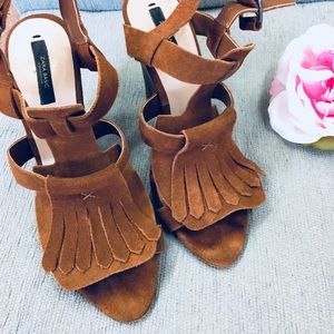Zara Moccasin Style Fringed Open Toe Wedges